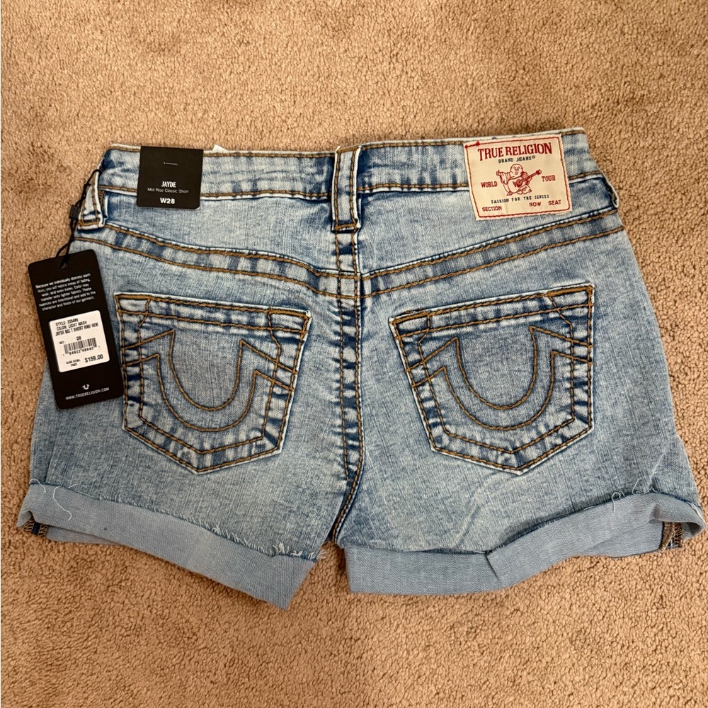 True Religion Light Blue Cropped Jean Shorts, NWT - Picture 2 of 4